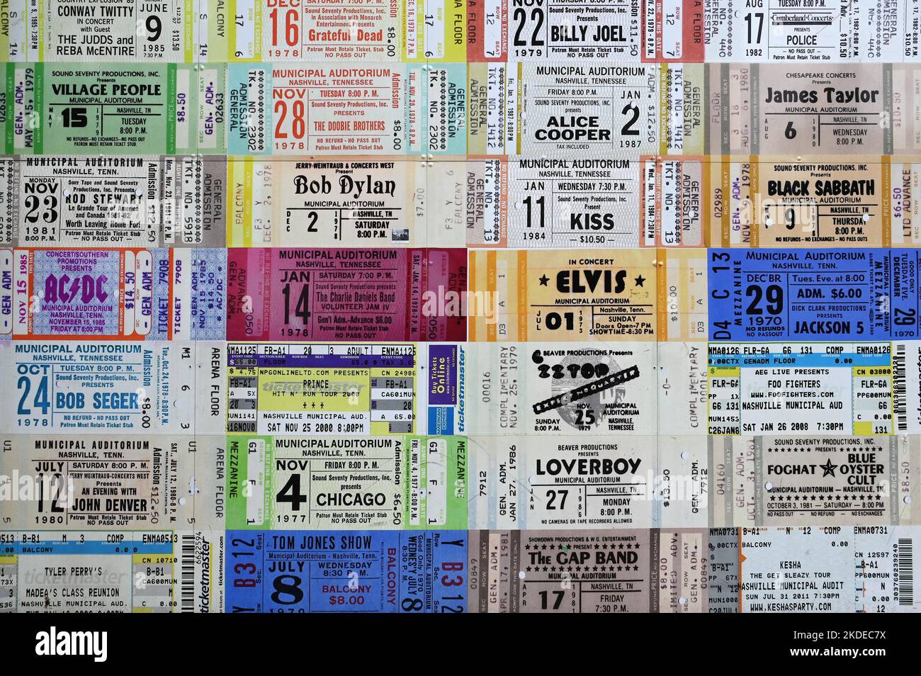 Vieux billets de concert, Nashville, Tennessee, États-Unis d'Amérique Banque D'Images