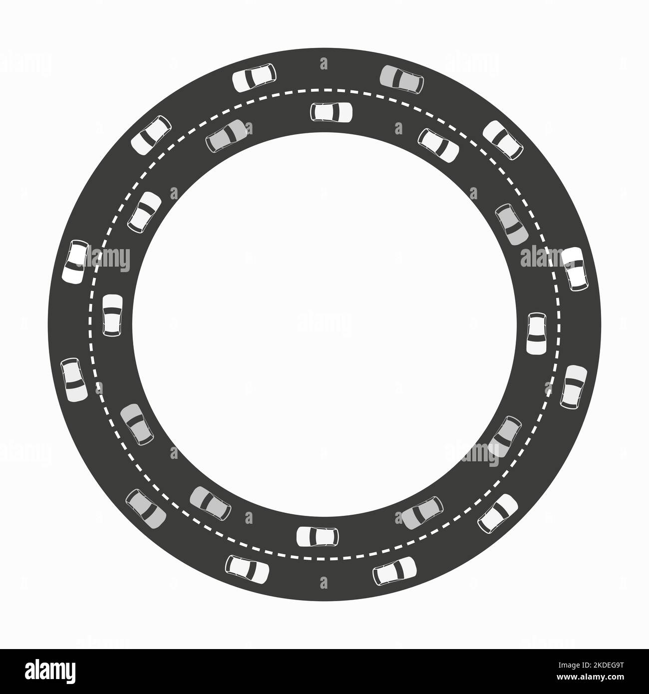 Périphérique avec voitures. Cadre du cercle de circulation de la ville. Circulation circulaire. Illustration vectorielle plate isolée sur fond blanc. Illustration de Vecteur