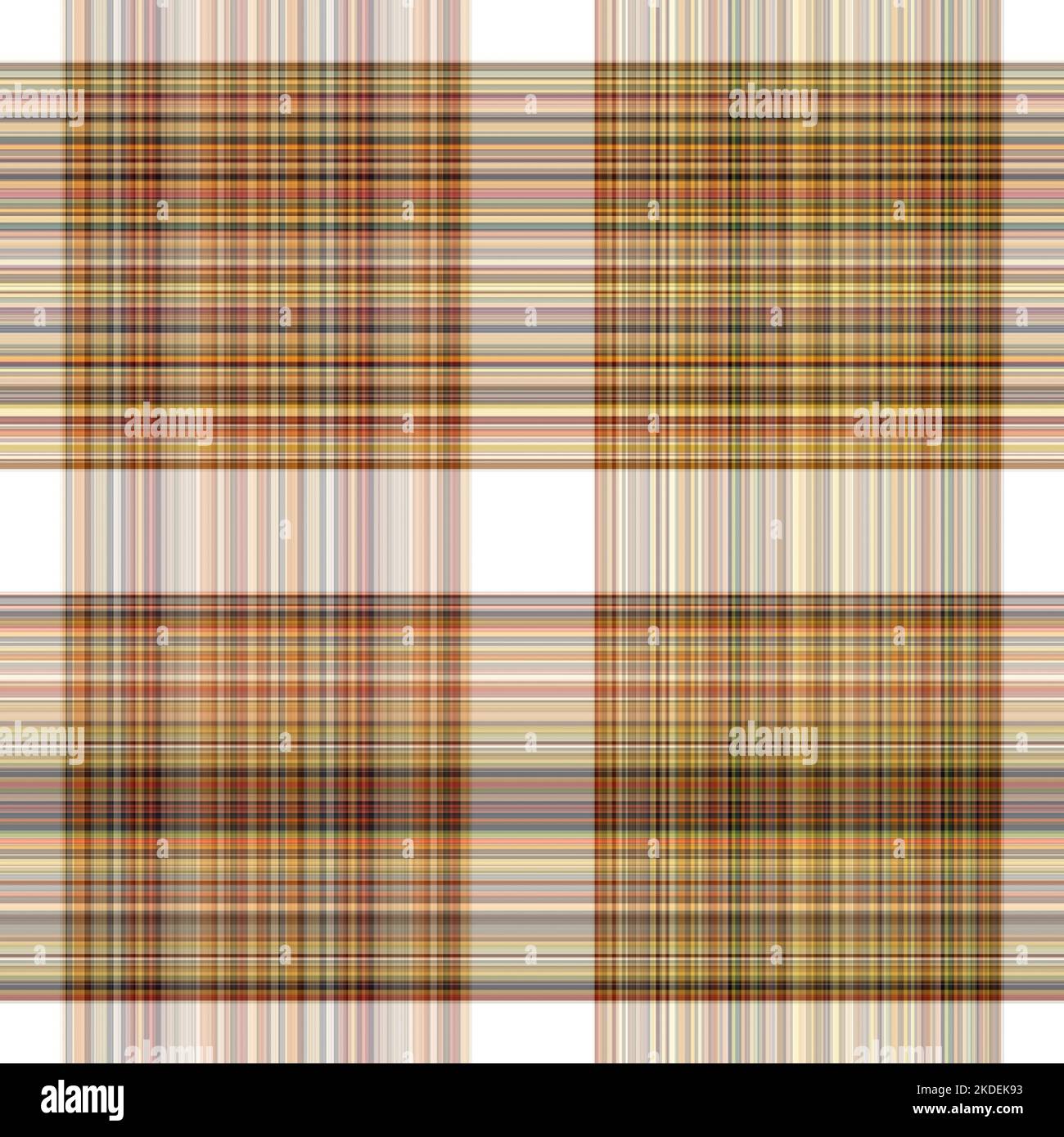 Tissu écossais blanc forêt à motif sans couture. Motif écossais de forêt automnale ton sur ton avec texture organique. Arrière-plan de bande orange pour papier peint rugueux. Banque D'Images