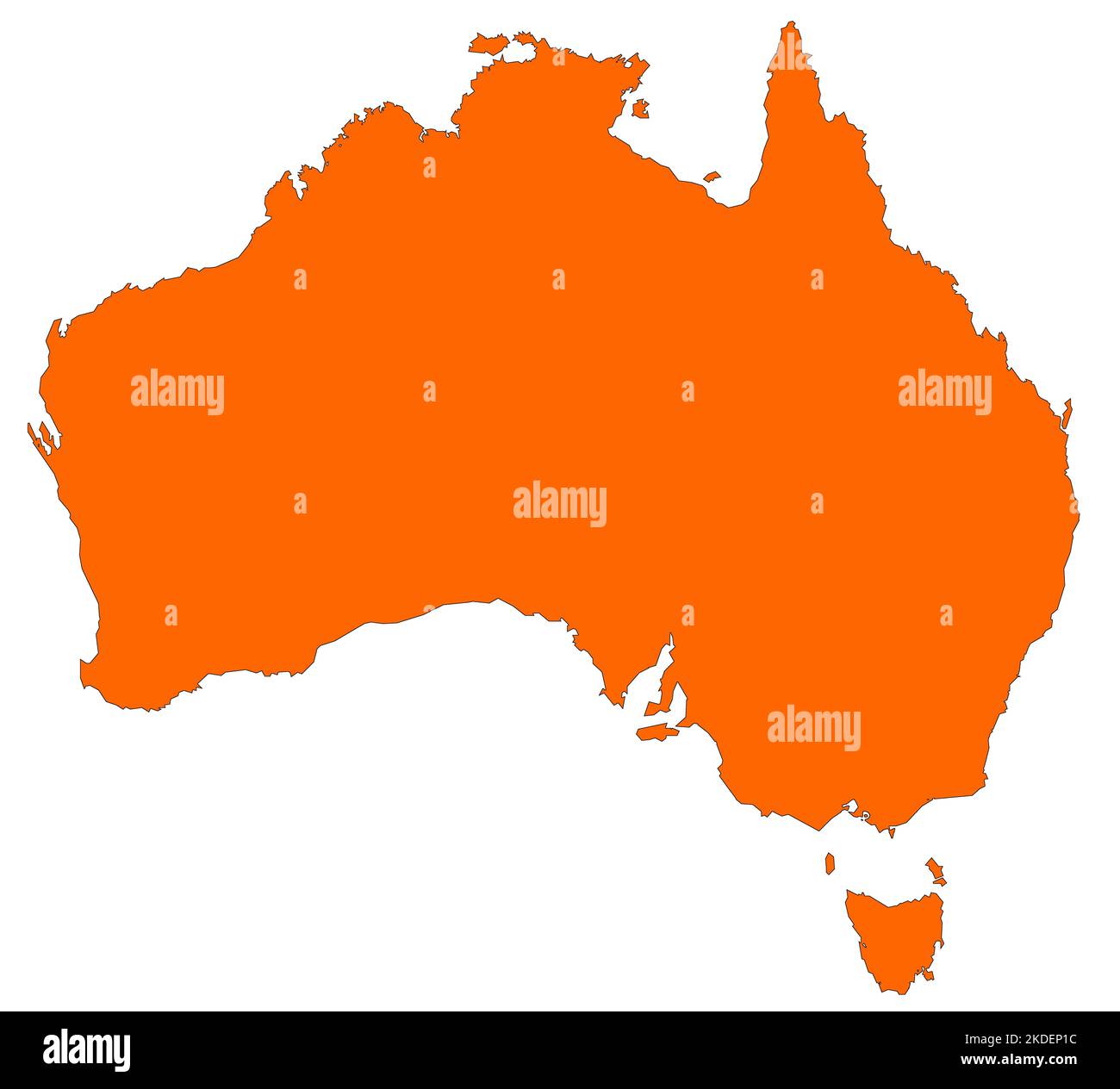 Carte de l'Australie remplie de couleur orange Banque D'Images