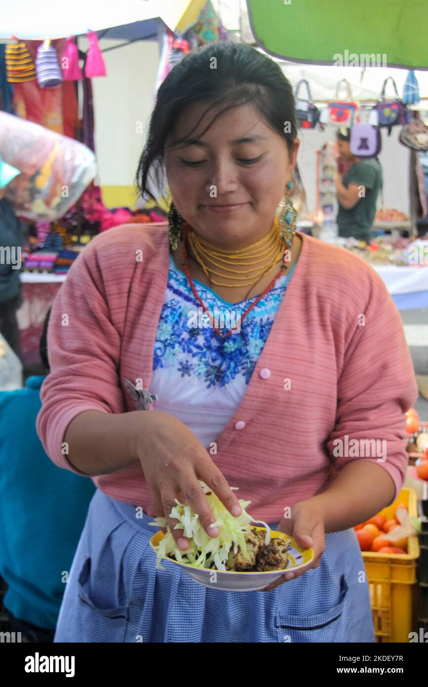Marché alimentaire à Otavalo, province d'Imbabura, Équateur. Banque D'Images