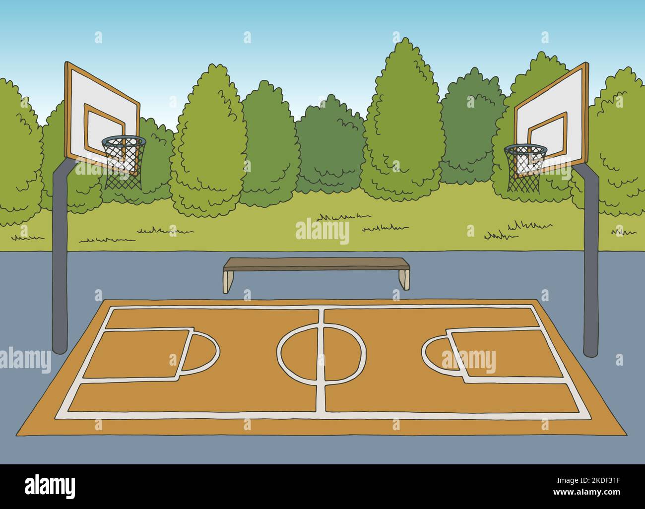 Empty bench basketball court Banque d'images vectorielles - Alamy