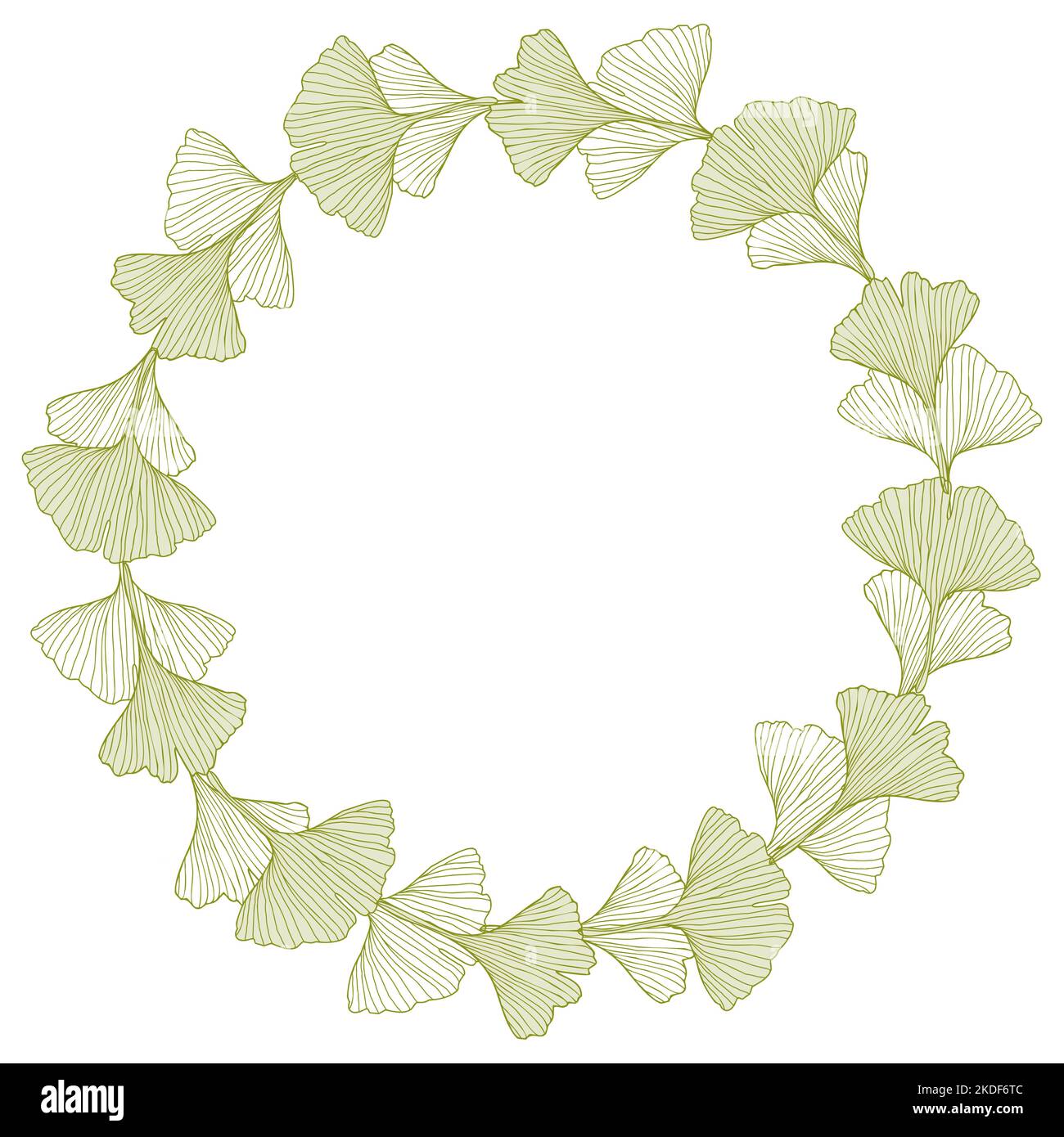 Couronne fleurie avec feuilles de ginkgo pour l'invitation de mariage ou fond de carte belle couronne. Cadre fleuri élégant, vecteur isolé sur fond blanc Illustration de Vecteur