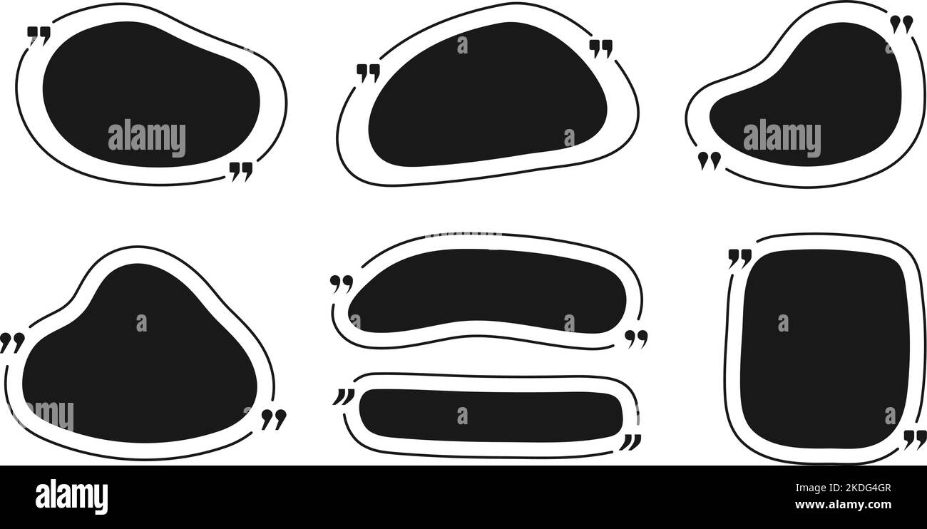 Citer les cadres avec des crochets. Messages texte bulles liquides modèles noirs. Abstrait citations ballons conception de vecteur pour la poste, cartes, bannières publicitaires Illustration de Vecteur