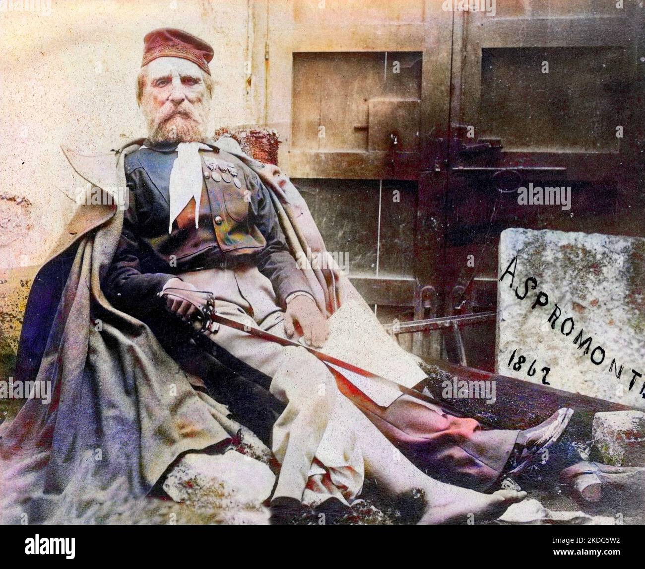 Giuseppe Garibaldi à Aspromonte, 1862 - Garibaldi dans l'Aspromonte blesse a la jambe en 1862 Banque D'Images