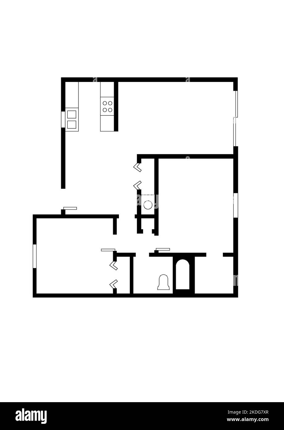 plan de 2d étages. Plan d'étage noir blanc. Plan d'étage. Espace domestique. Plan pour l'immobilier. Modèle. Plan de la surface de vente pour le marketing. plan de loor 2d Banque D'Images