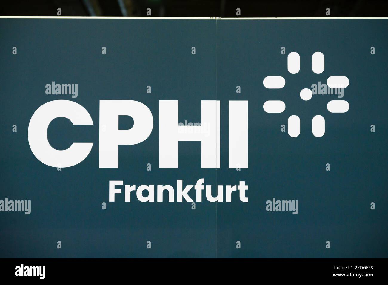 Logo CPHI sur bannière, CHPI 2022 à Messe Frankfurt, Allemagne Banque D'Images