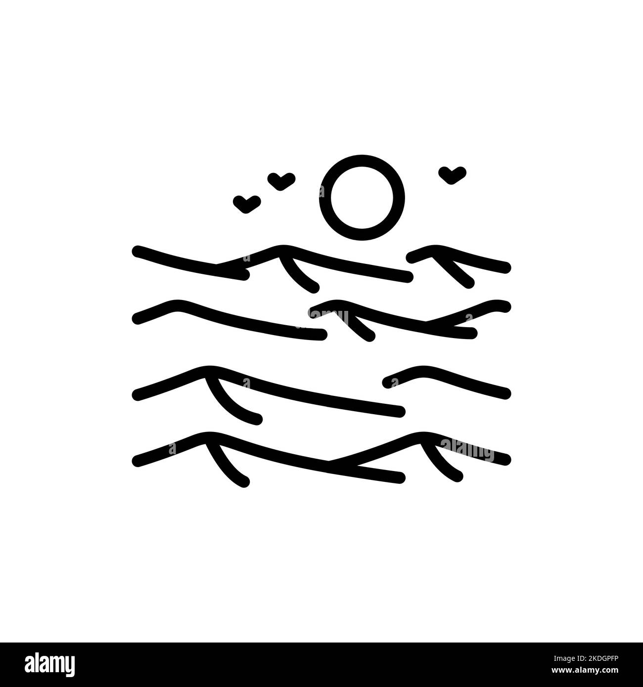 Icône de la ligne noire du désert. Paysage de la nature. Pictogramme pour page Web. Illustration de Vecteur