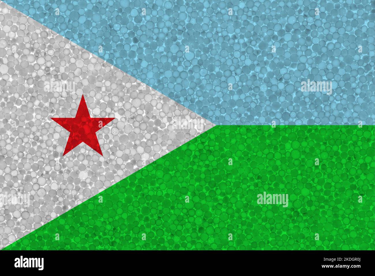 Drapeau de Djibouti sur la texture de la styromousse. Drapeau national peint sur la surface de la mousse plastique Banque D'Images
