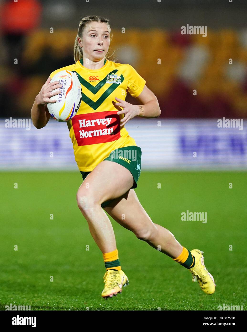 Tarryn Aiken d'Australie lors du match B de la coupe du monde de rugby féminin à XIII au STADE LNER Community Stadium, York. Date de la photo: Dimanche 6 novembre 2022. Banque D'Images