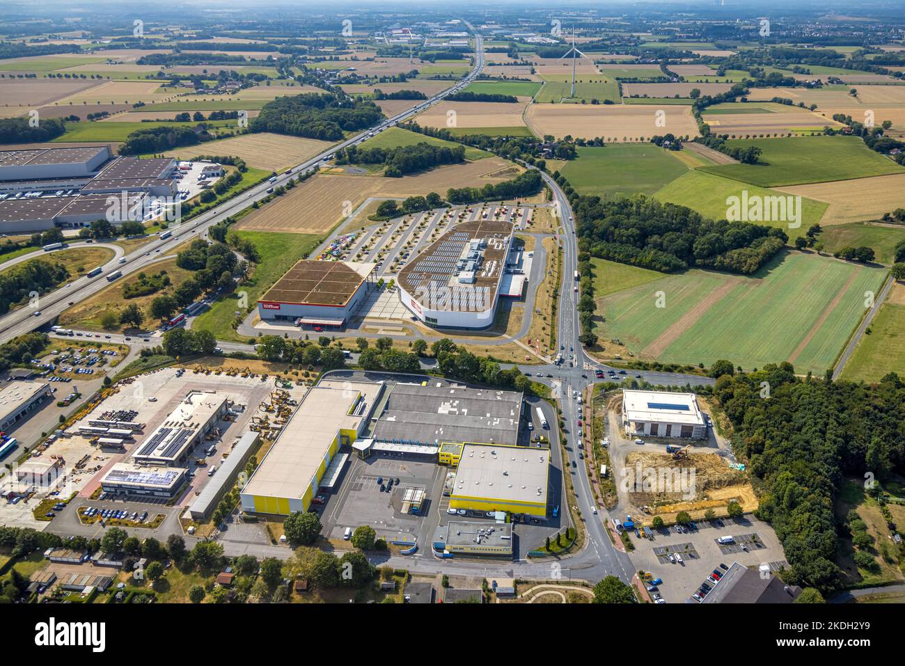 Vue aérienne, parc industriel de Zeppelinstraße, Möbel Höffner, Rhynern, Hamm, Région de la Ruhr, Rhénanie-du-Nord-Westphalie, Allemagne, DE, Europe, Photographie aérienne, Banque D'Images