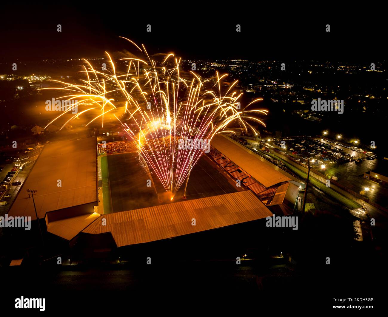 Vale Park, Port Vale football Club Aerial Drone exposition longue photos du feu d'artifice 2022 Banque D'Images