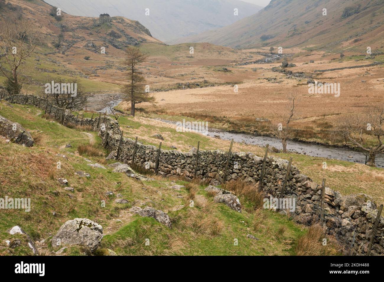 Le Cumbria Way chemin dans la vallée de l'Langstrath, Cumbria Banque D'Images