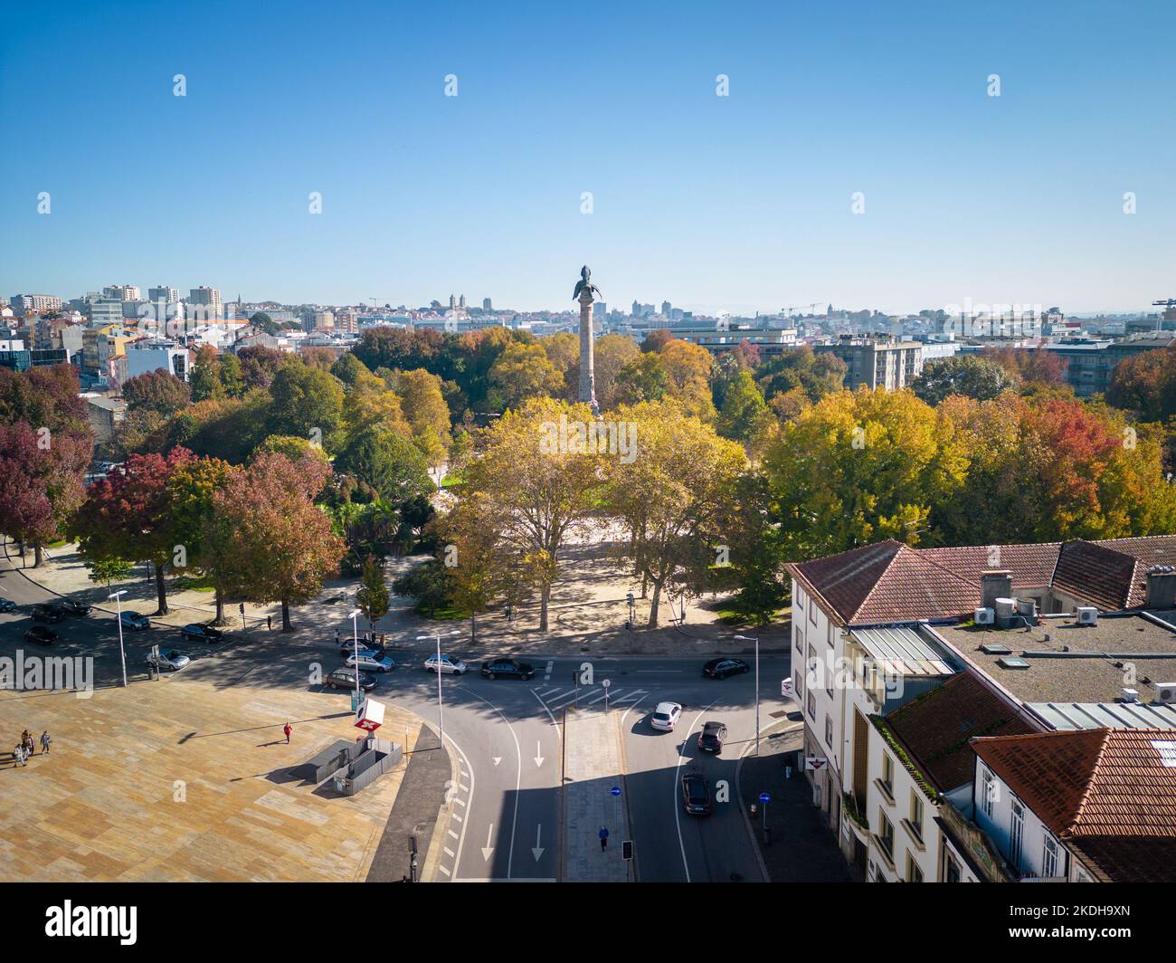 Vue aérienne d'un rond-point à Porto, Rotunda da Boavista Banque D'Images