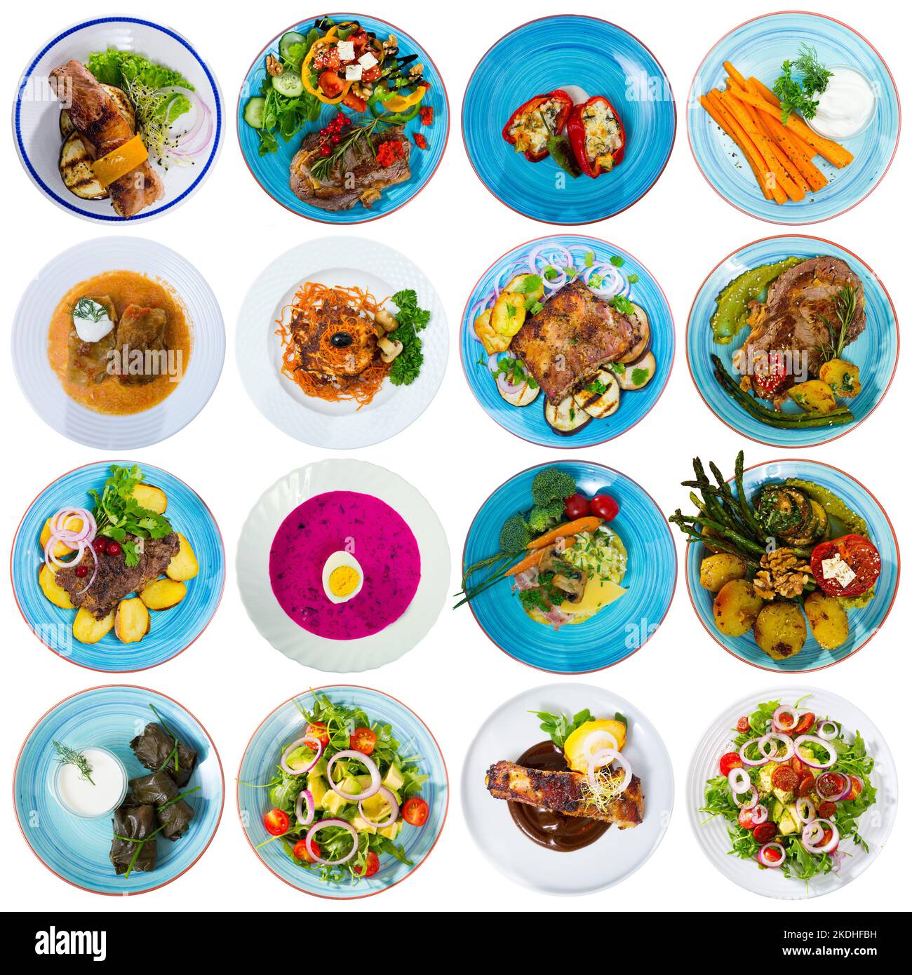 Collage de repas sur des assiettes rondes Banque D'Images