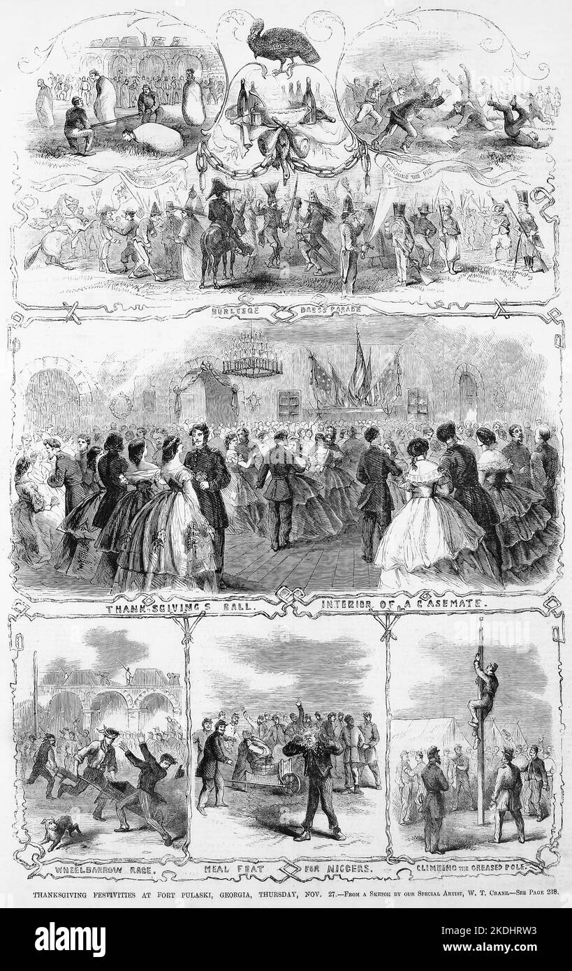Festivités de Thanksgiving à fort Pulaski, Géorgie, jeudi, 27 novembre 1862. Illustration de la guerre de Sécession américaine du 19th siècle tirée du journal illustré de Frank Leslie Banque D'Images