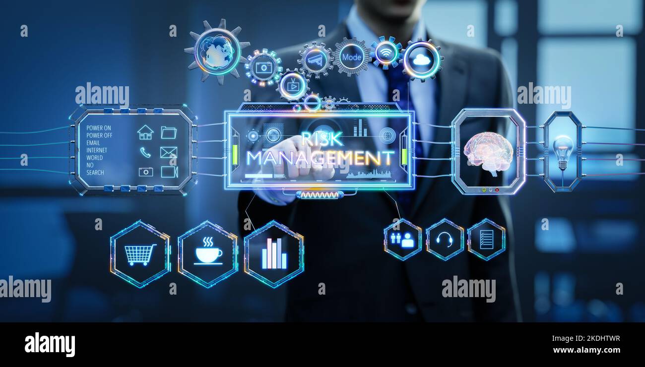 Concept de gestion et d'évaluation des risques d'investissement des entreprises avec analyse technologique intelligente. 3d illustration et rendu Banque D'Images
