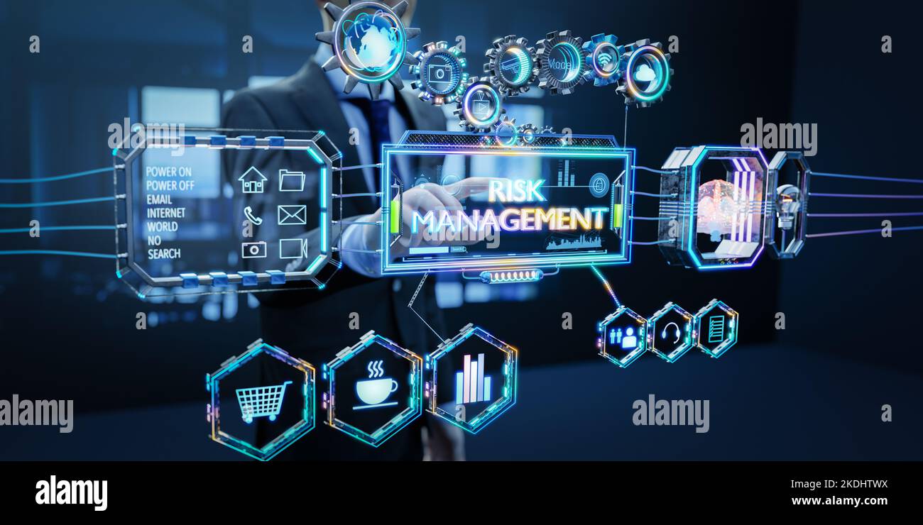 Concept de gestion et d'évaluation des risques d'investissement des entreprises avec analyse technologique intelligente. 3d illustration et rendu Banque D'Images