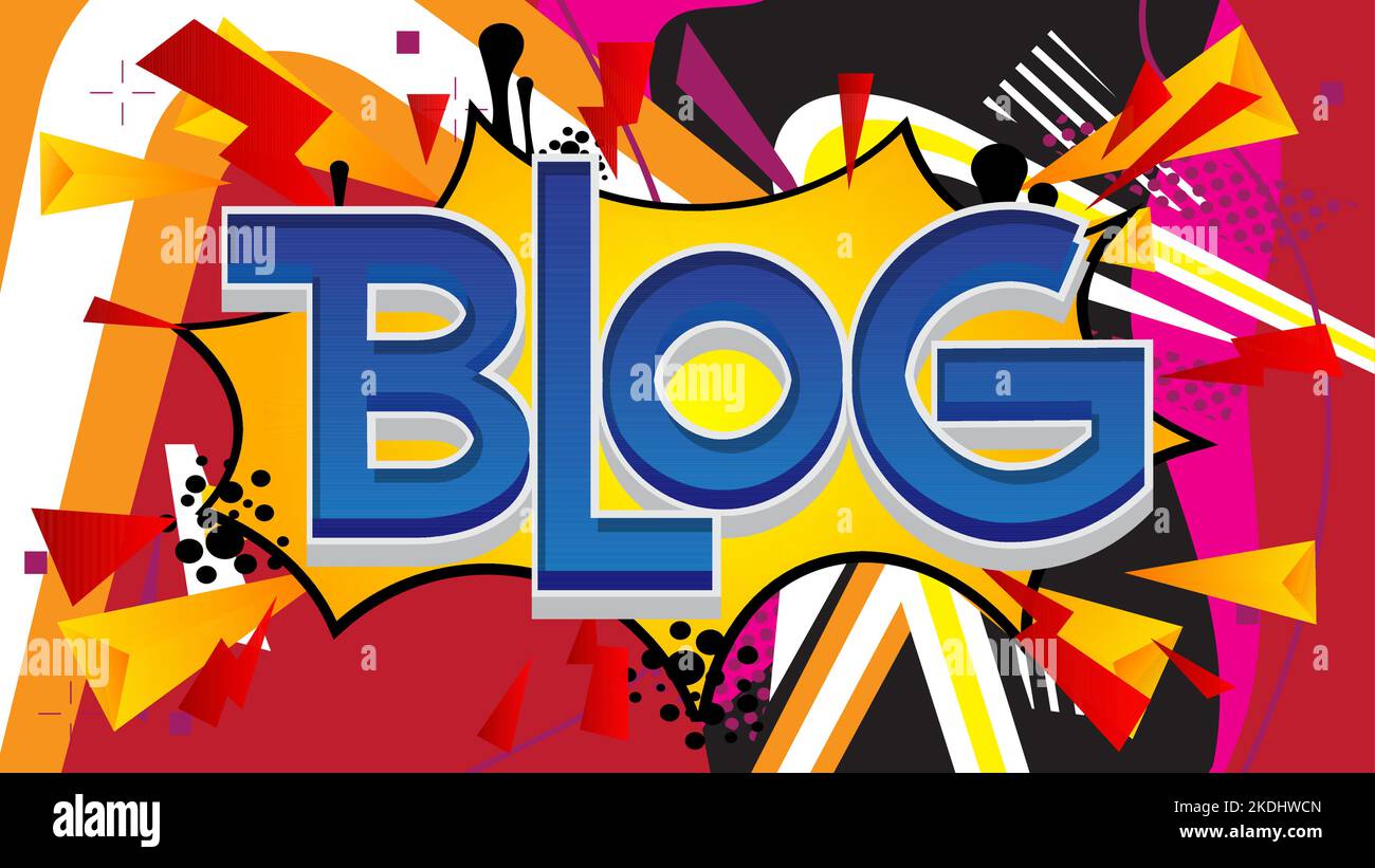 Blog. Mot écrit avec la police des enfants dans le style de dessin animé. Illustration de Vecteur