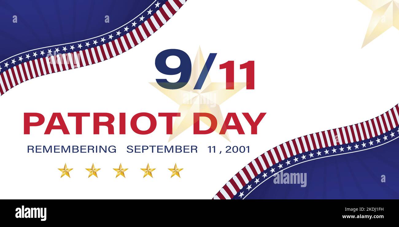 Se souvenir de 21 ans de neuf onze incident avec drapeau des États-Unis et étoiles. Patriot Day of USA Wallpaper Banner Design Illustration de Vecteur