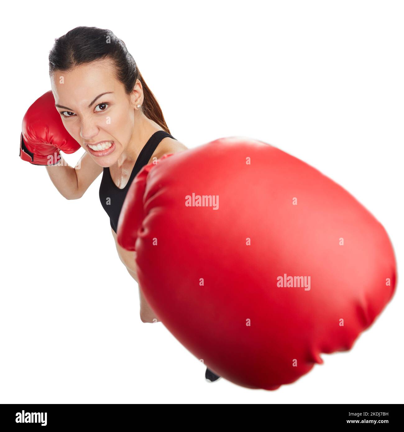 Je ne m'y maintiens jamais. Portrait en grand angle d'une jeune athlète de boxe féminine sur fond blanc. Banque D'Images