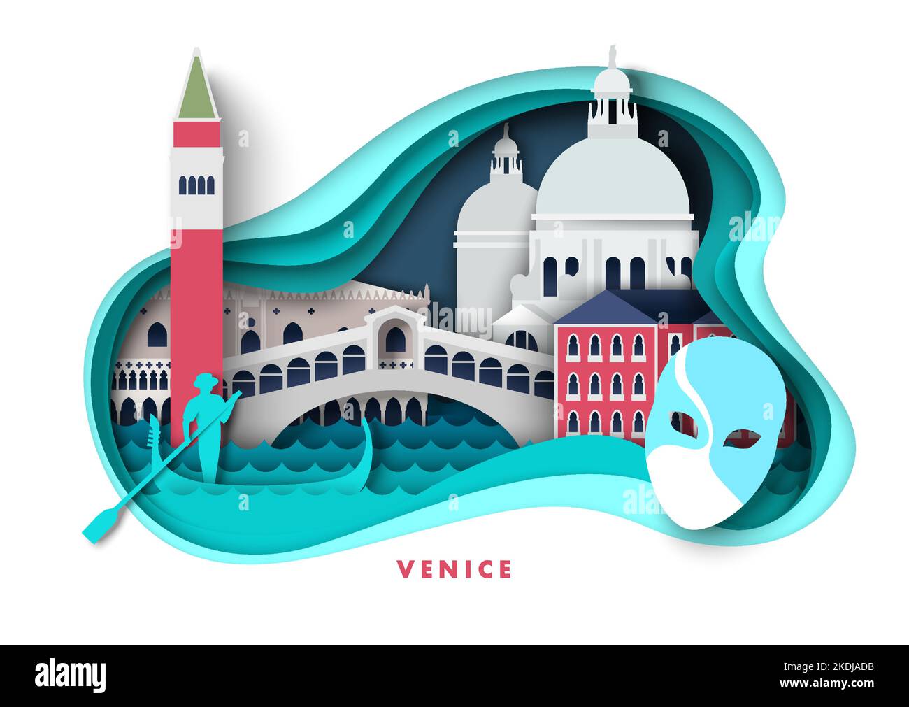 Affiche de voyage en papier vecteur de Venise Illustration de Vecteur