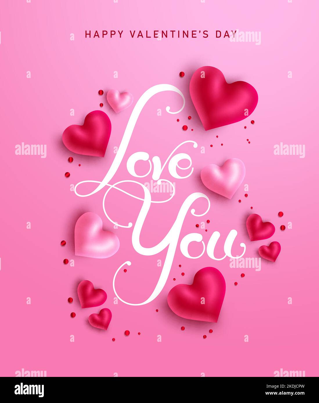 Motif poster vecteur de Saint-Valentin. Love You typographie texte avec cute coeurs dans fond rose pour Valentin romantique carte de voeux décoration. Illustration de Vecteur