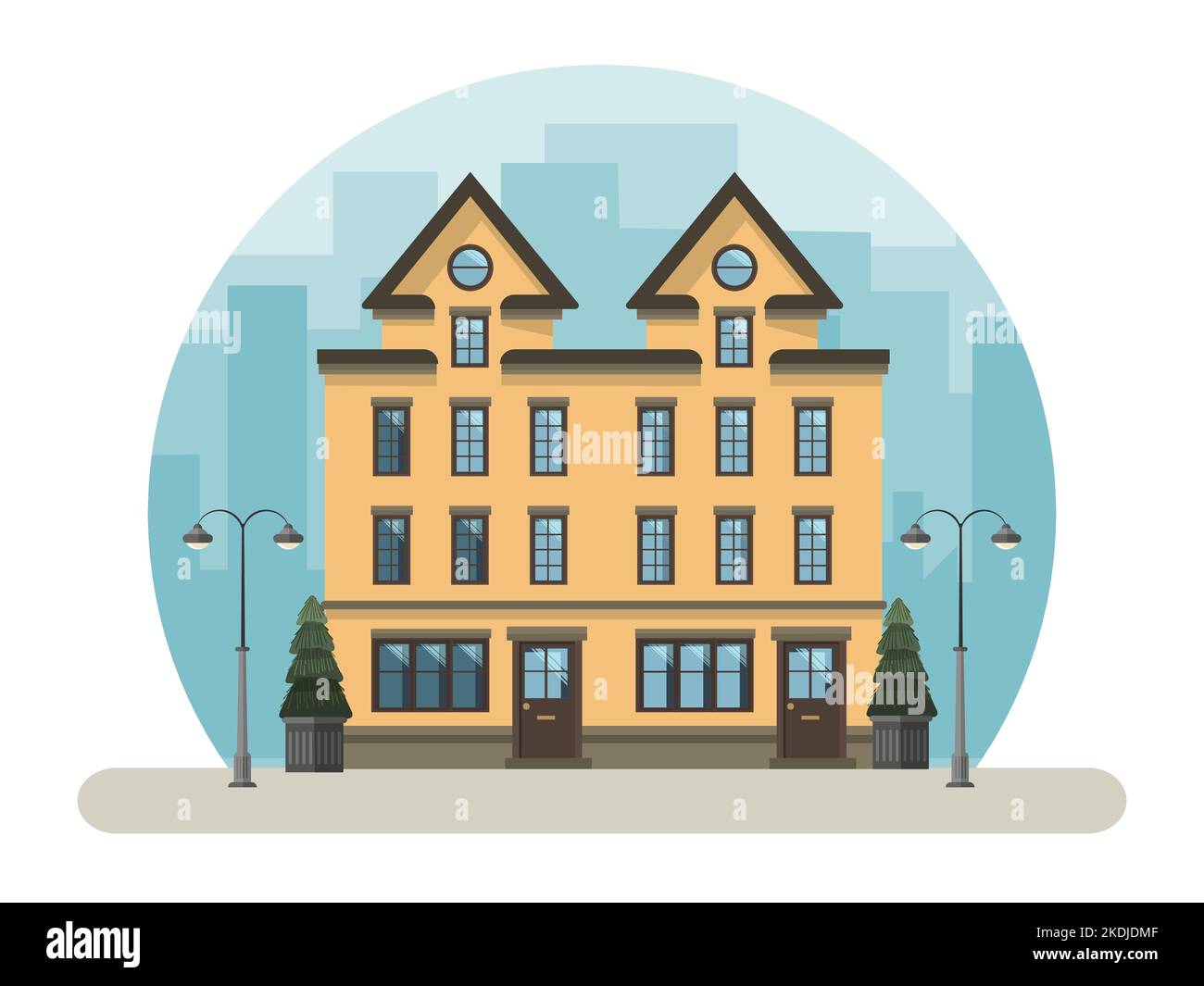 Immeuble d'appartements sur fond de paysage urbain. Illustration vectorielle Illustration de Vecteur