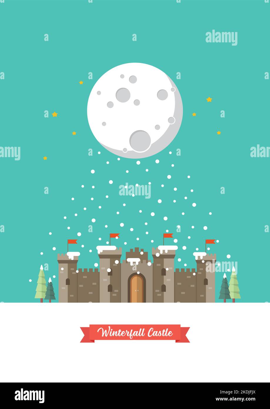 Affiche du château en hiver. Illustration vectorielle Illustration de Vecteur
