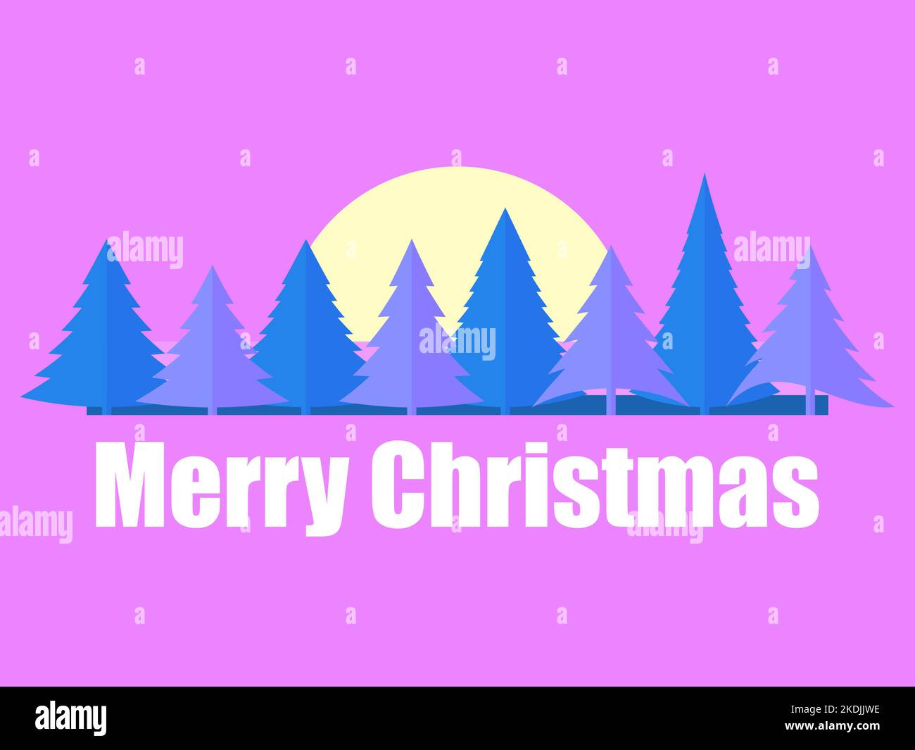 Arbres de Noël de style plat sur fond rose. Paysage avec arbres de Noël sur la toile de fond du