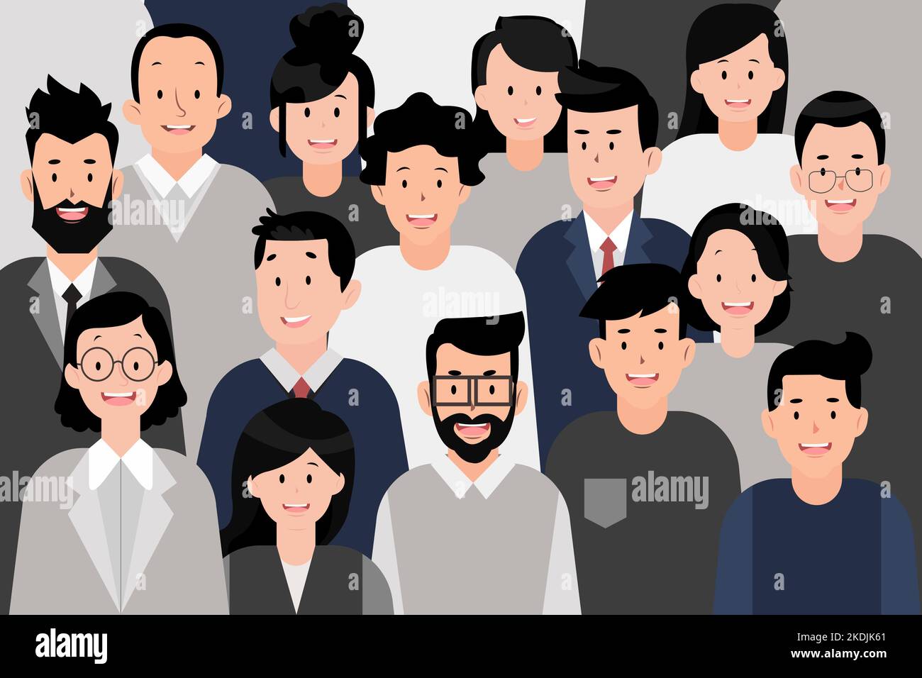 vecteur d'un grand nombre de gens d'affaires asiatiques, hommes et femmes, prenant une photo de groupe Illustration de Vecteur