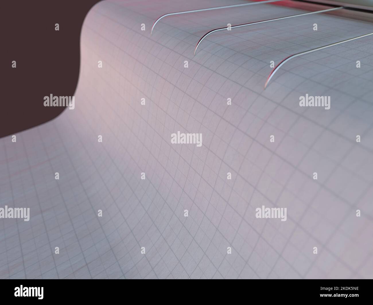 Un gros plan des aiguilles de machine de sismographe sur papier graphique représentant l'activité sismique et éretquake - rendu 3D Banque D'Images