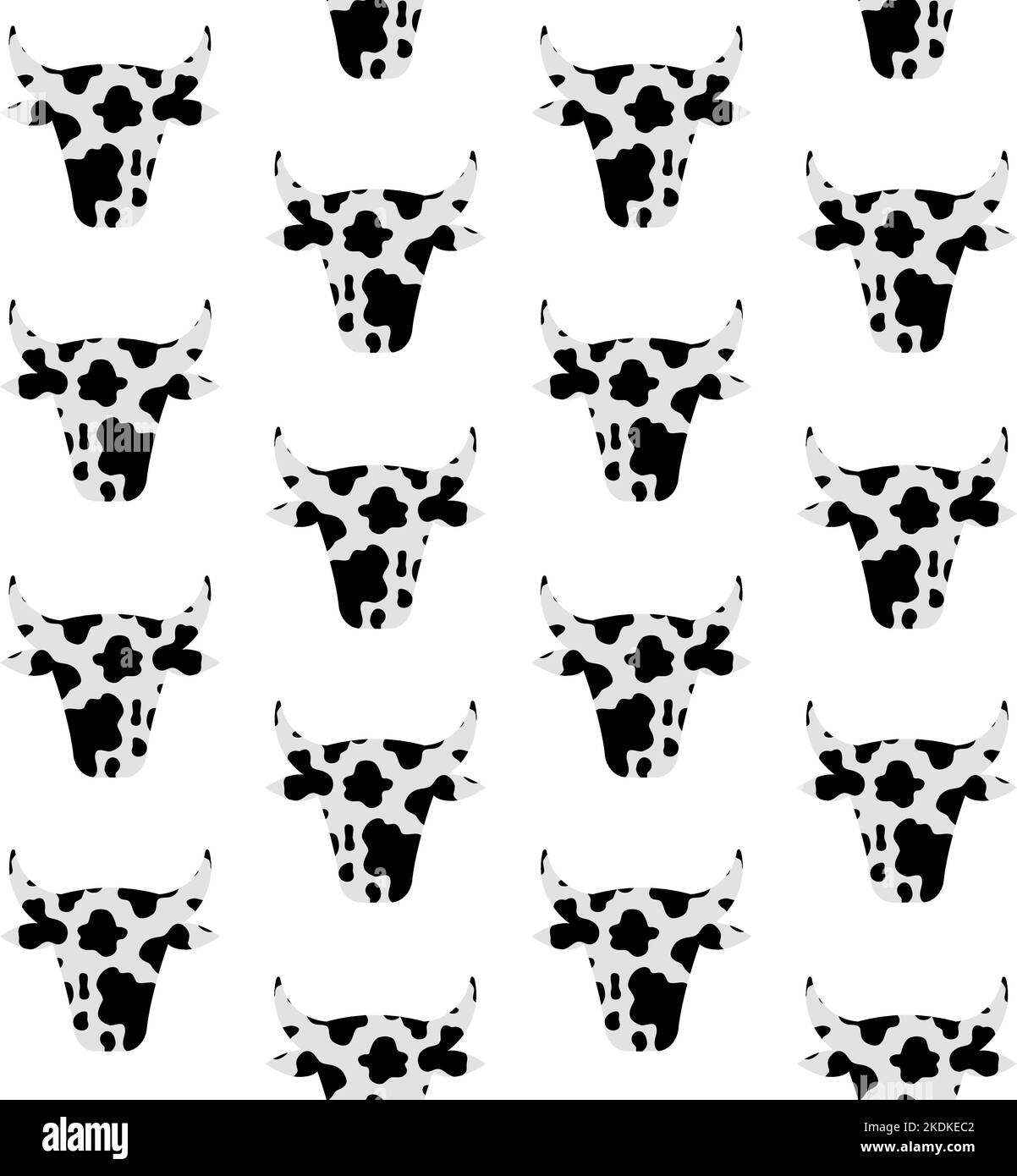 Motif vectoriel sans couture de tête de vache plate avec imprimé vache isolé sur fond blanc Illustration de Vecteur