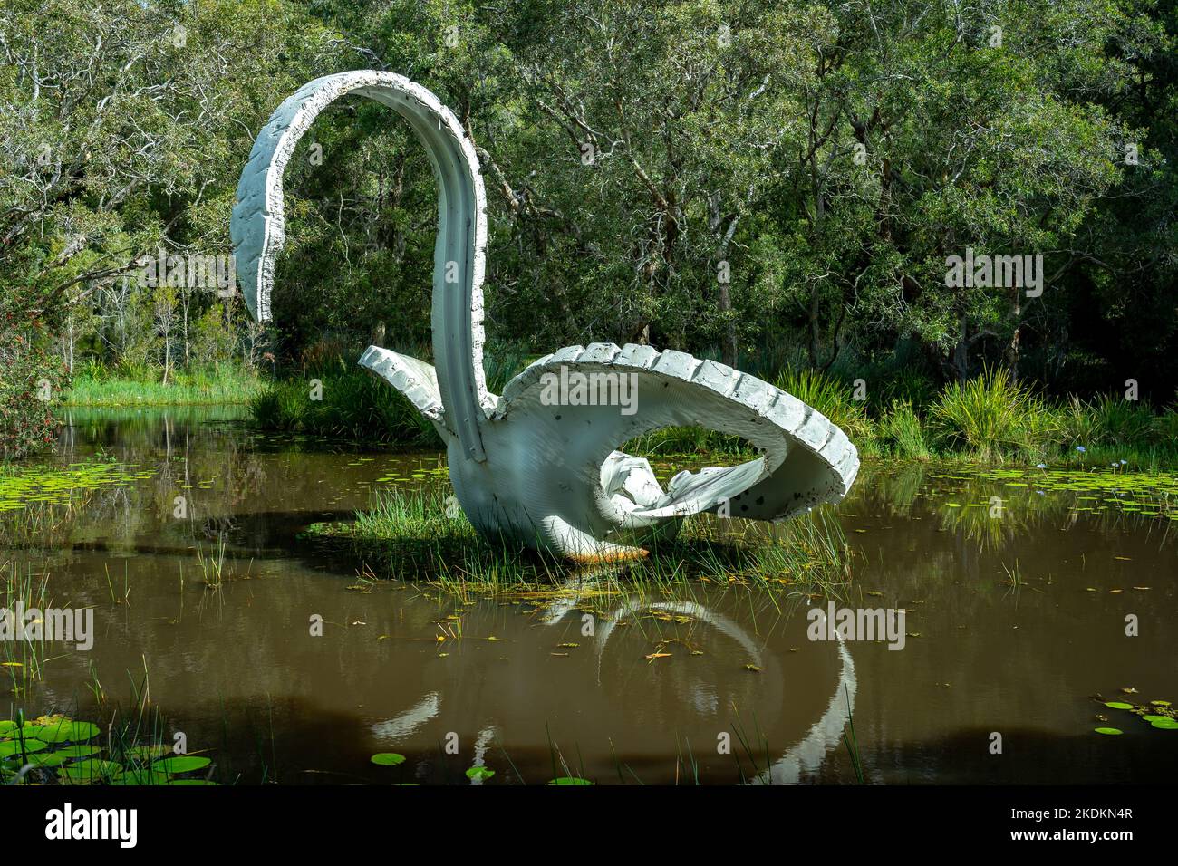 Gold Coast, Queensland, Australie - sculpture de cygne géant faite des pneus de caoutchouc usagés Banque D'Images