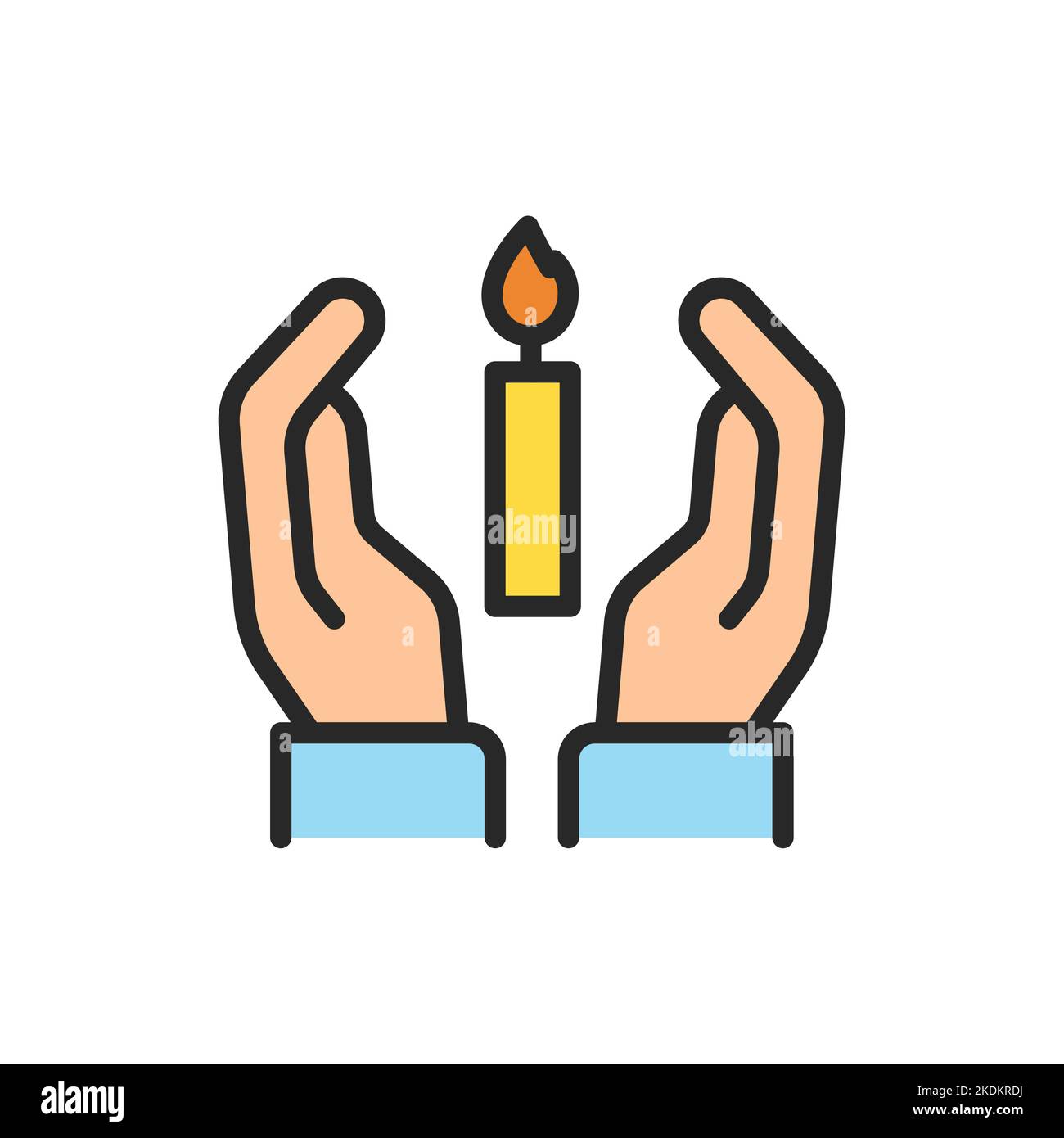 Icône représentant une ligne de couleur de bougie de condoléances pour les mains. Elément vectoriel isolé. Illustration de Vecteur