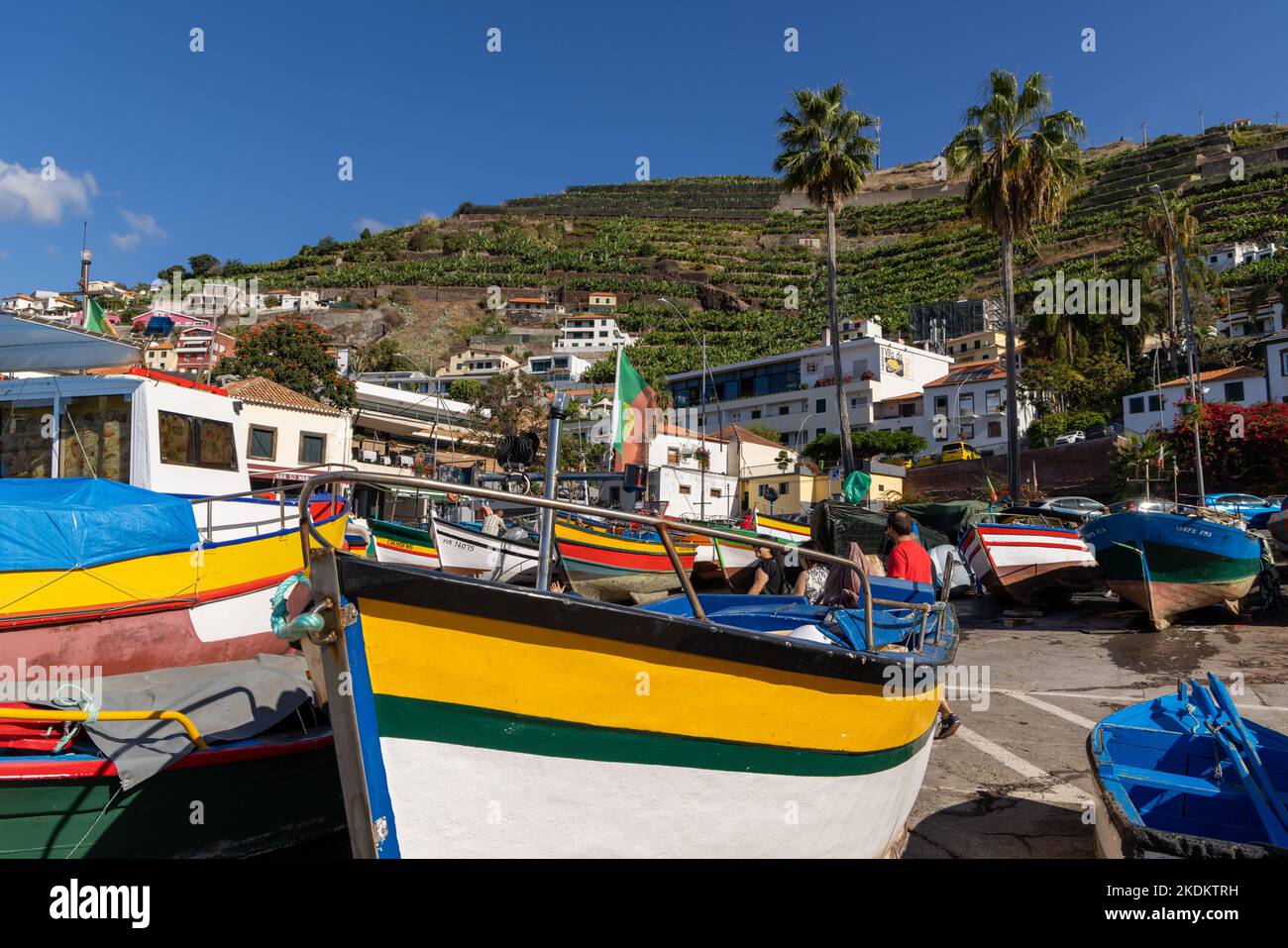 Bateaux de pêche à Baía de Câmara de Lobos, Camara de Lobos, Madère, Portugal, Banque D'Images