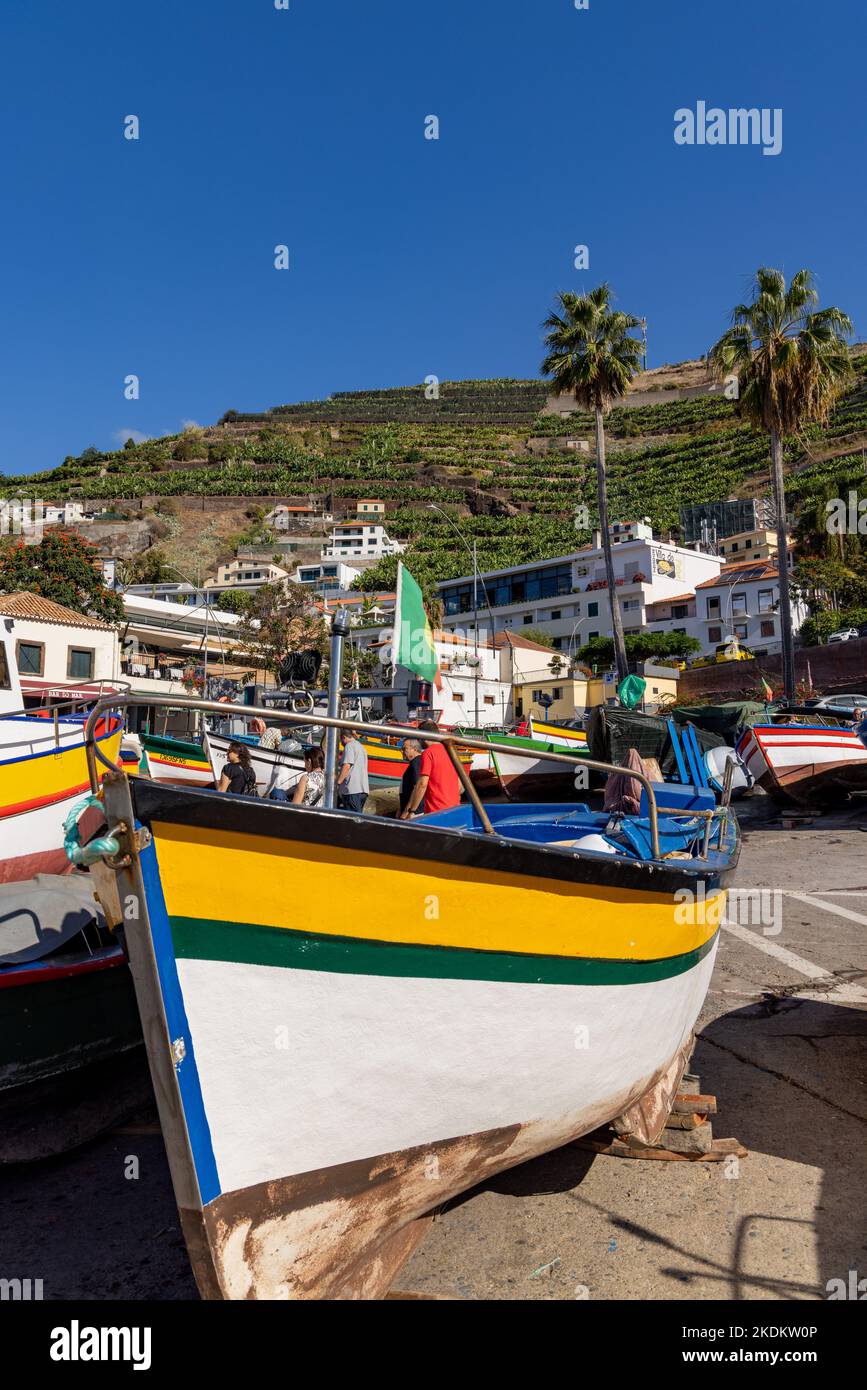 Bateaux de pêche à Baía de Câmara de Lobos, Camara de Lobos, Madère, Portugal, Banque D'Images