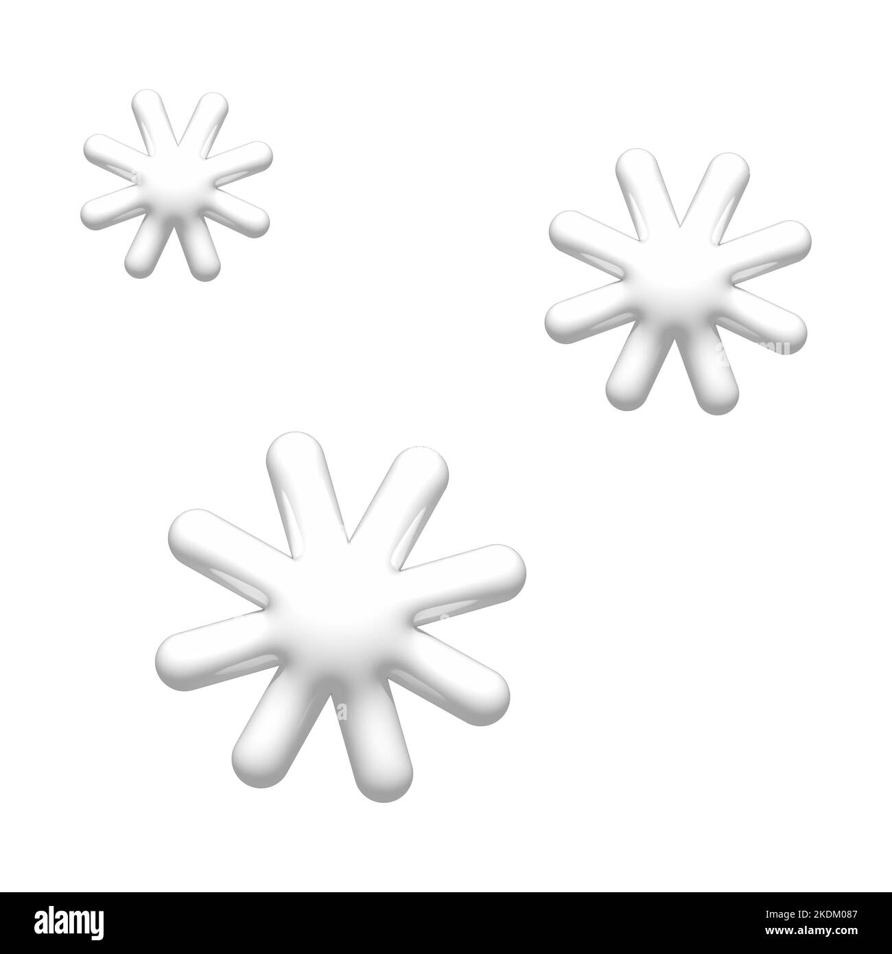 Icône de 3D flocons de neige blancs. 3d élément météo de neige isolé sur fond blanc. Illustration réaliste de la conception de rendu en plastique brillant 3D pour les prévisions, s Banque D'Images