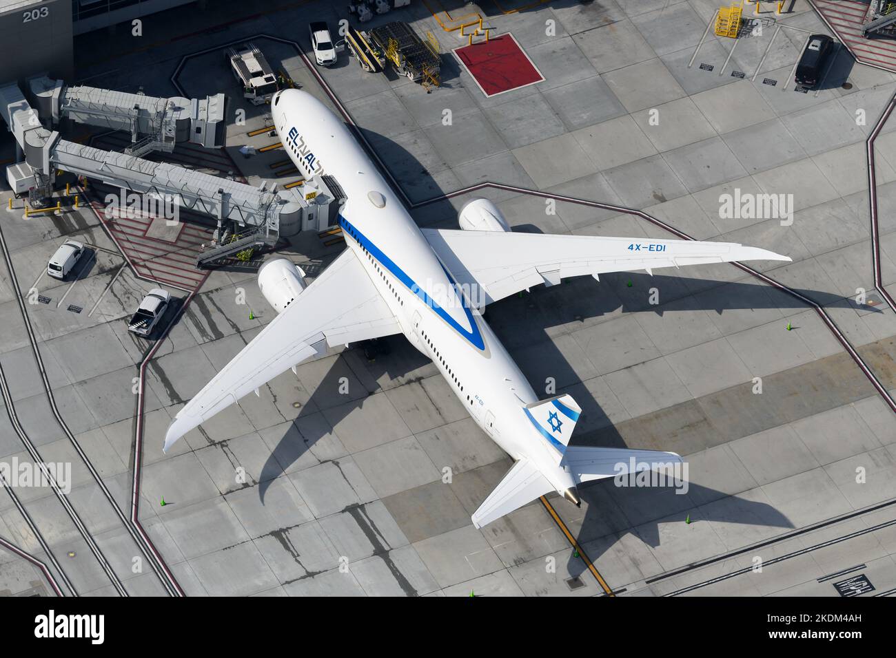 Boeing 787 d'El Al Israel Airlines garés. Avion 787-9 d'ElAl Airlines. Avion 4X-EDI appartenant à la compagnie aérienne israélienne. Banque D'Images