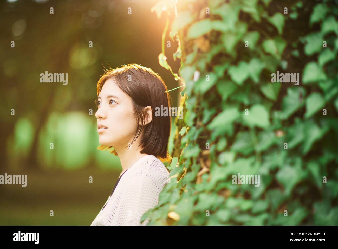 Portrait de femme japonaise dans la forêt Banque D'Images