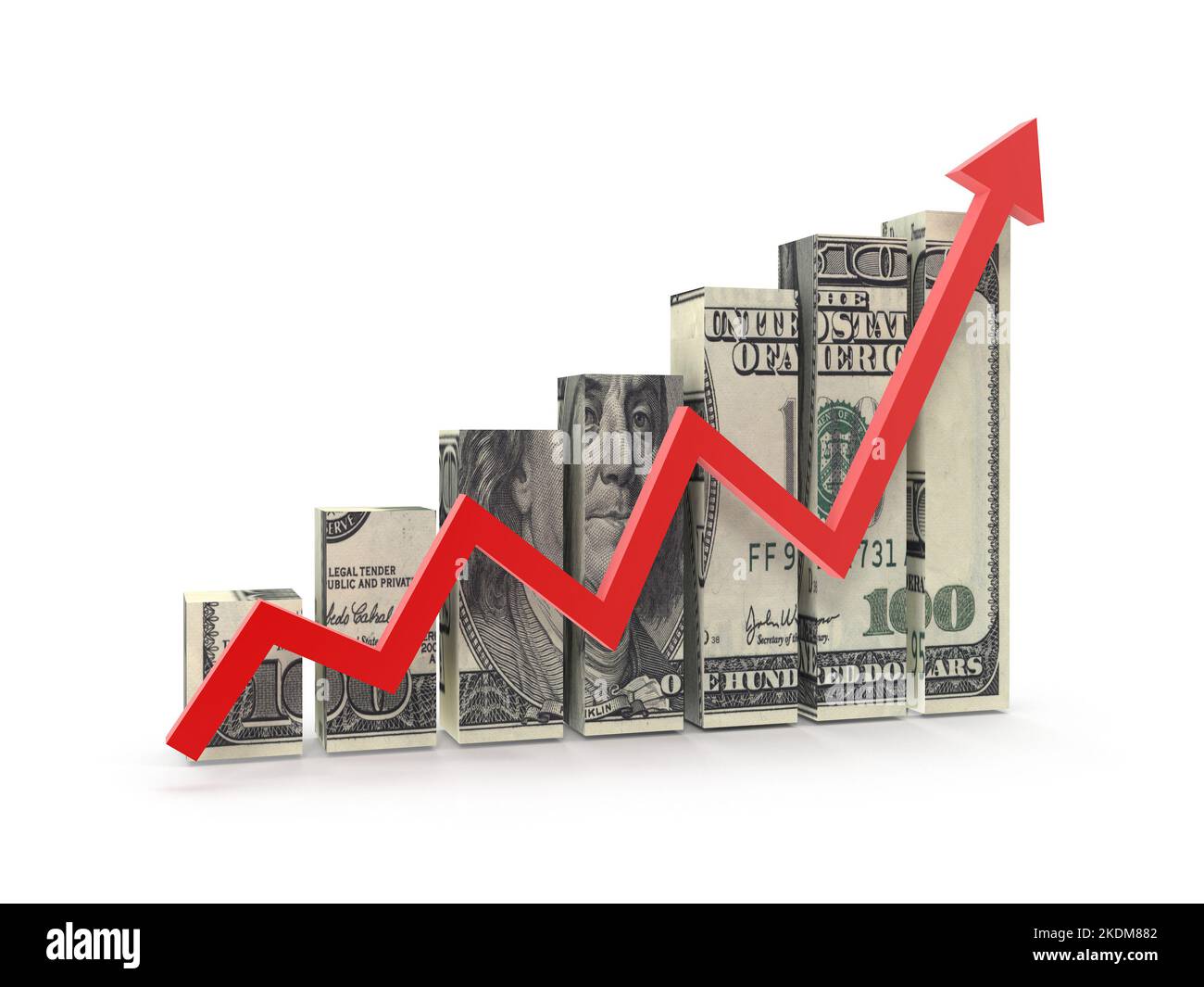 Business Chart avec Dollar image , il s'agit d'une image générée par ordinateur en 3D. Isolé sur blanc. Banque D'Images