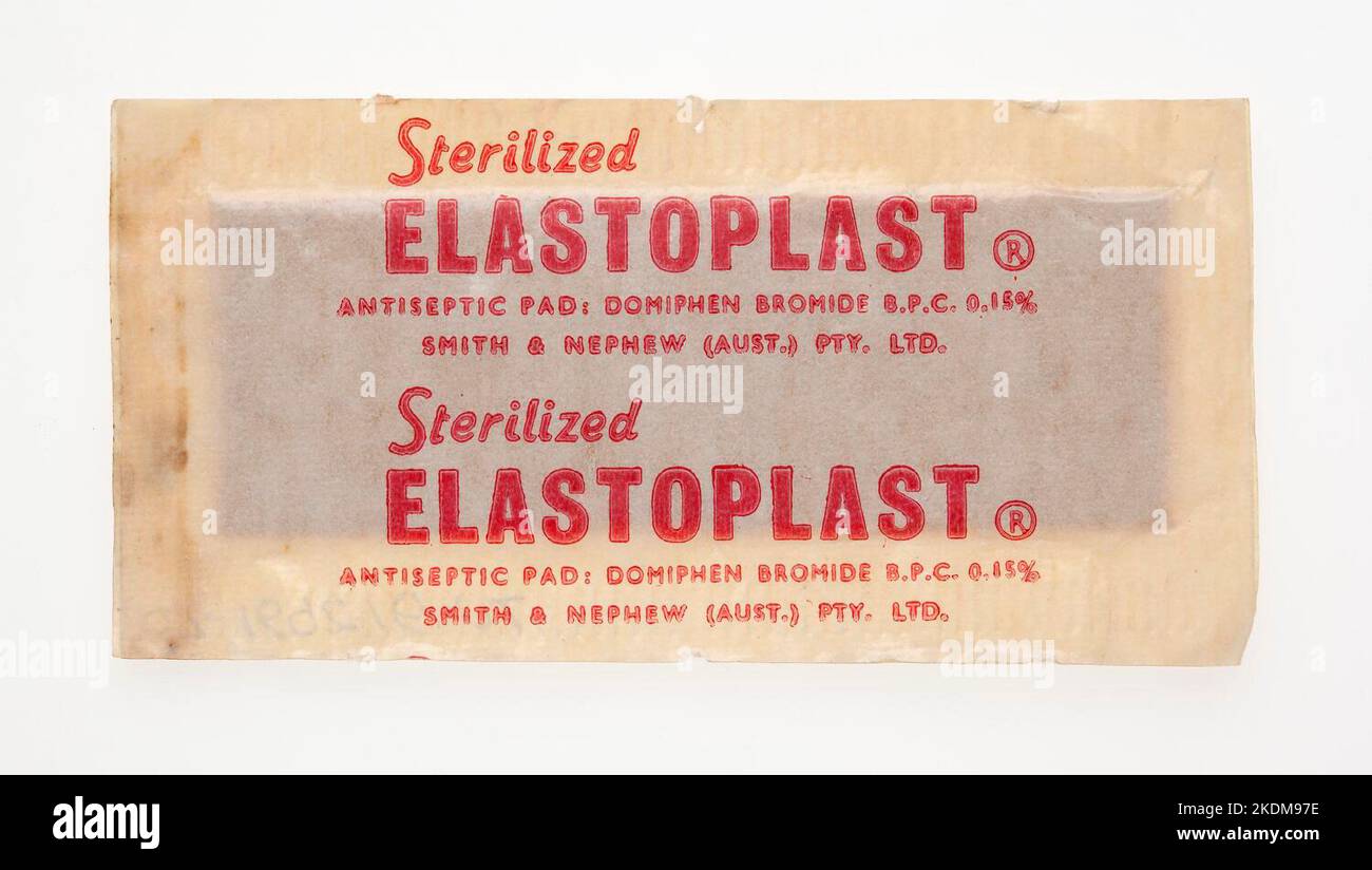 Emballage vintage Elastoplast, logo original 1940s. Banque D'Images
