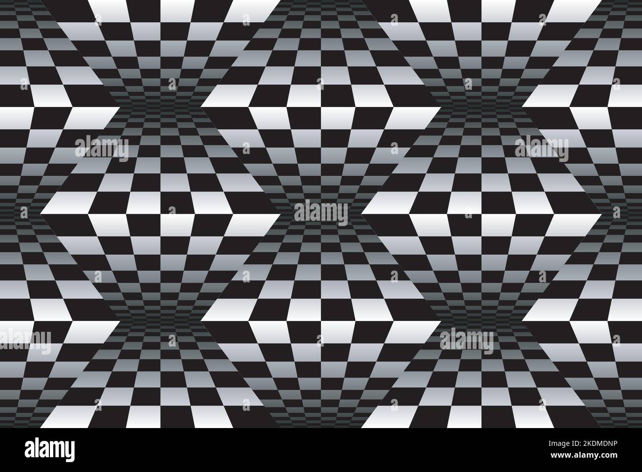 Arrière-plan abstrait à carreaux noir et blanc. Motif géométrique avec effet de distorsion visuelle. Illustration de Vecteur
