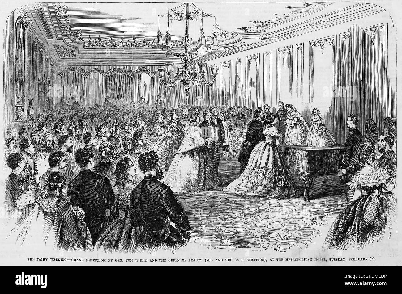 The Fairy Wedding - Grande réception du général Tom Thumb et de la reine de beauté, à l'hôtel Metropolitan, mardi, 10 février 1863. Mariage de Tom Thumb (Charles Sherwood Stratton) et Lavinia Warren. Illustration du 19th siècle du journal illustré de Frank Leslie Banque D'Images