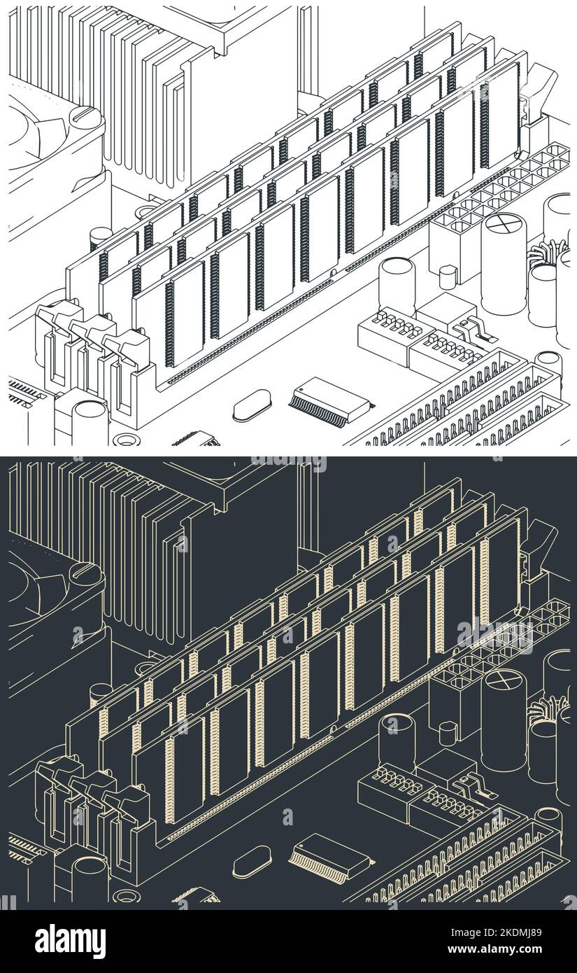 Gros plan sur des illustrations vectorielles stylisées de modules de mémoire sur la carte mère Illustration de Vecteur