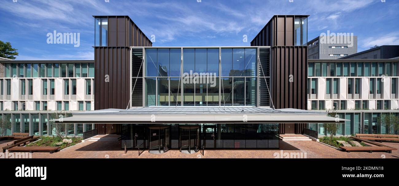Vue d'entrée, élévation panoramique. London South Bank University, LSBU Hub, Londres, Royaume-Uni. Architecte : Wilkinson Eyre Architects, 2022. Banque D'Images