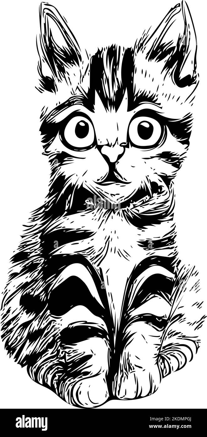 Bébé chat en noir et blanc. Vecteur de chatons pour colorier. Illustration de Vecteur