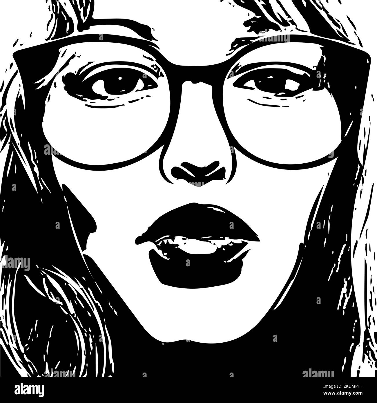 Selfie de visage de femme, donnant un baiser. Portrait monochrome comme vecteur. Illustration de Vecteur