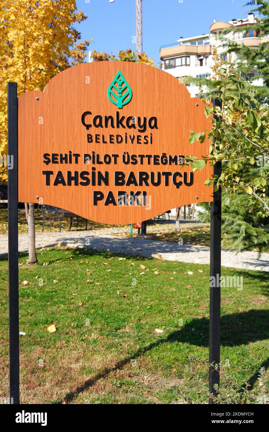 Parc à Ankara dédié au lieutenant Tahsin Barutcu. Le pilote de l'armée est décédé en Afghanistan Banque D'Images