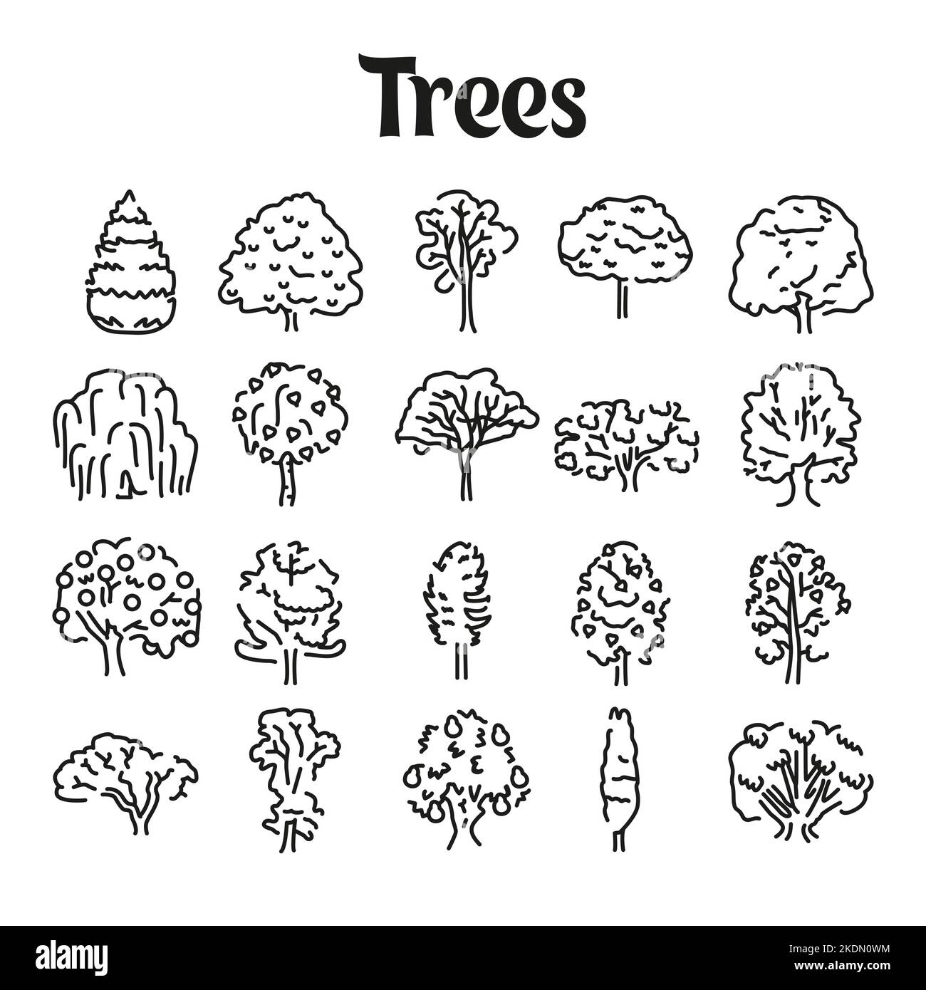 Ensemble d'icônes de ligne d'arbres. Elément vectoriel isolé. Illustration de Vecteur